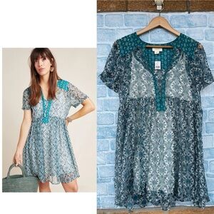 Anthropologie Maeve teal chiffon mini dress size small